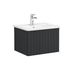 Vitra Root Groove 69356 Lavabo Dolabı, Tek Çekmeceli, 60 Cm, Mat Grafit, Yuvarlak Lavabolu